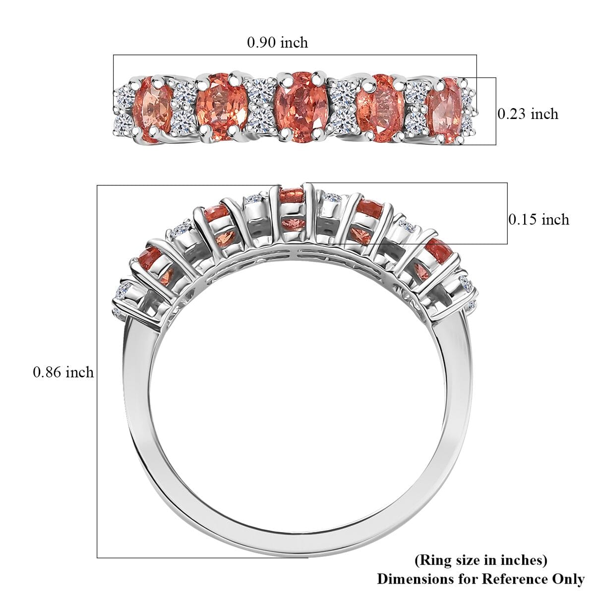 Padparadscha Sapphire (BT) and Luxuriant Lab Grown Diamond G-H SI 1.35 ctw Blush Flame Ring in Rhodium Over Sterling Silver (Size 7.0) image number 5