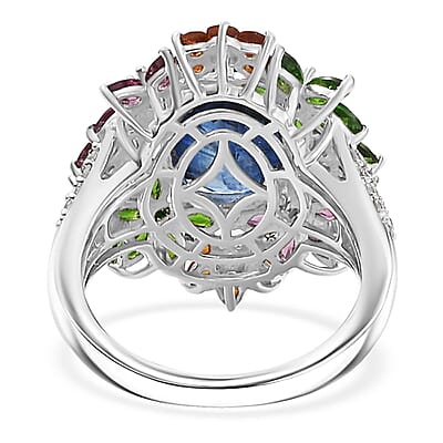 D'Joy Kashmir Kyanite, Multi Gemstone Mystic Garden Ring in Rhodium Over Sterling Silver 7.40 ctw (Size 10.0)