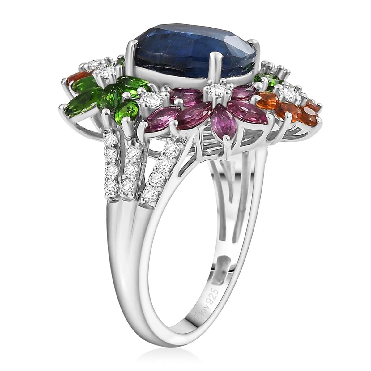 D'Joy Kashmir Kyanite and Multi Gemstone 7.40 ctw Ring in Rhodium Over Sterling Silver (Size 8.0) image number 3