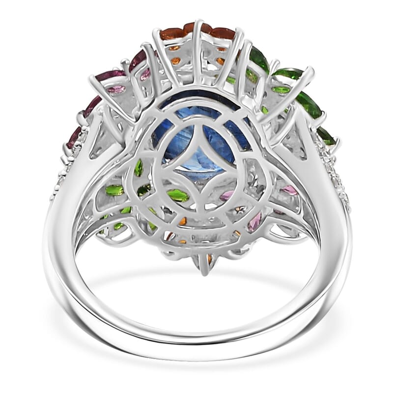 D'Joy Kashmir Kyanite, Multi Gemstone Mystic Garden Ring in Rhodium Over Sterling Silver 7.40 ctw (Size 9.0)