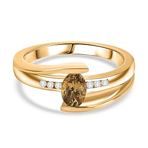 Natural Golden Tanzanite and White Zircon 0.72 ctw Ring in 18K Vermeil Yellow Gold Over Sterling Silver (Size 6.5)