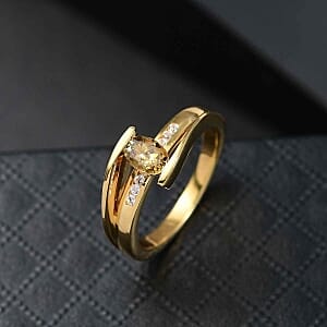 Natural Golden Tanzanite and White Zircon 0.72 ctw Ring in 18K Vermeil Yellow Gold Over Sterling Silver (Size 6.5)