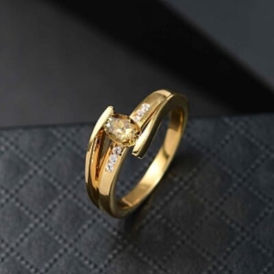 Natural Golden Tanzanite and White Zircon 0.72 ctw Ring in 18K Vermeil Yellow Gold Over Sterling Silver (Size 6.5)