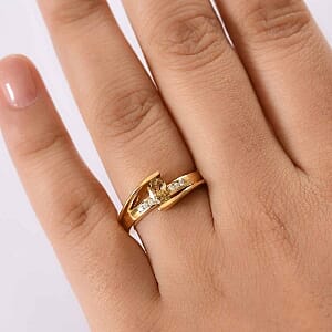 Natural Golden Tanzanite and White Zircon 0.72 ctw Ring in 18K Vermeil Yellow Gold Over Sterling Silver (Size 6.5)