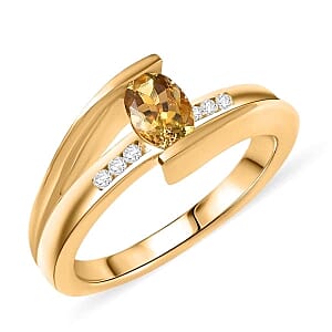 Natural Golden Tanzanite and White Zircon 0.72 ctw Ring in 18K Vermeil Yellow Gold Over Sterling Silver (Size 6.5)