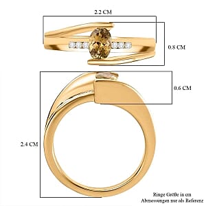 Natural Golden Tanzanite and White Zircon 0.72 ctw Ring in 18K Vermeil Yellow Gold Over Sterling Silver (Size 6.5)