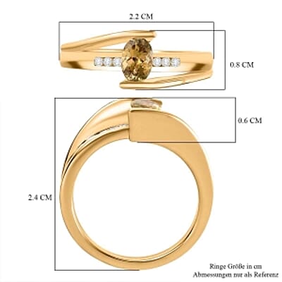 Natural Golden Tanzanite and White Zircon 0.72 ctw Ring in 18K Vermeil Yellow Gold Over Sterling Silver (Size 6.5)