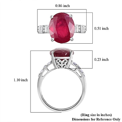 D'Joy Niassa Ruby (FF) and Moissanite 7.85 ctw Art Deco Ring in Rhodium Over Sterling Silver (Size 7.0)