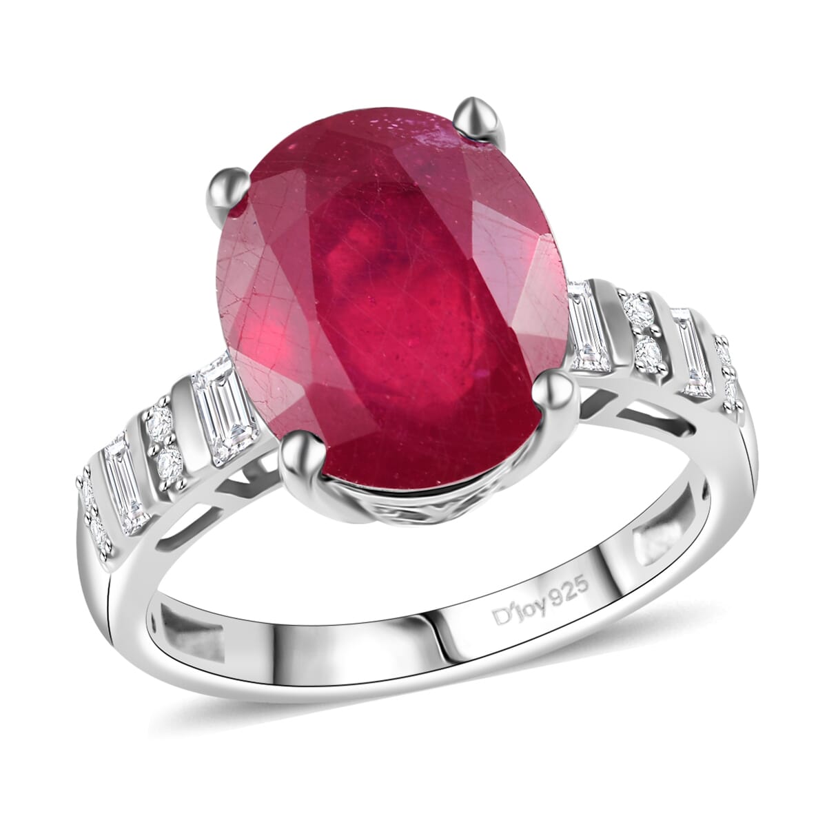 D'Joy Niassa Ruby (FF) and Moissanite 7.85 ctw Art Deco Ring in Rhodium Over Sterling Silver (Size 8.0) image number 0