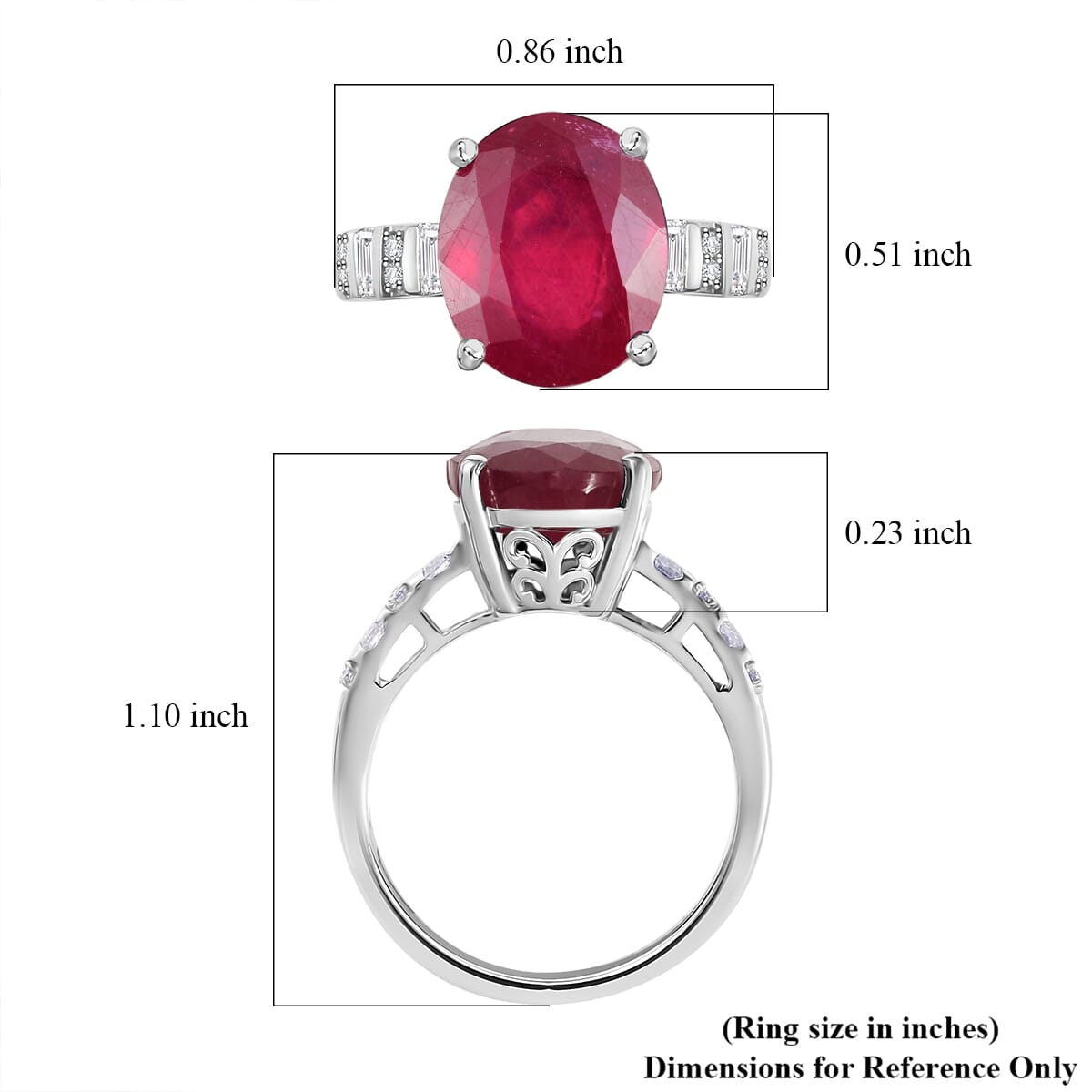 D'Joy Niassa Ruby (FF) and Moissanite 7.85 ctw Art Deco Ring in Rhodium Over Sterling Silver (Size 8.0) image number 5
