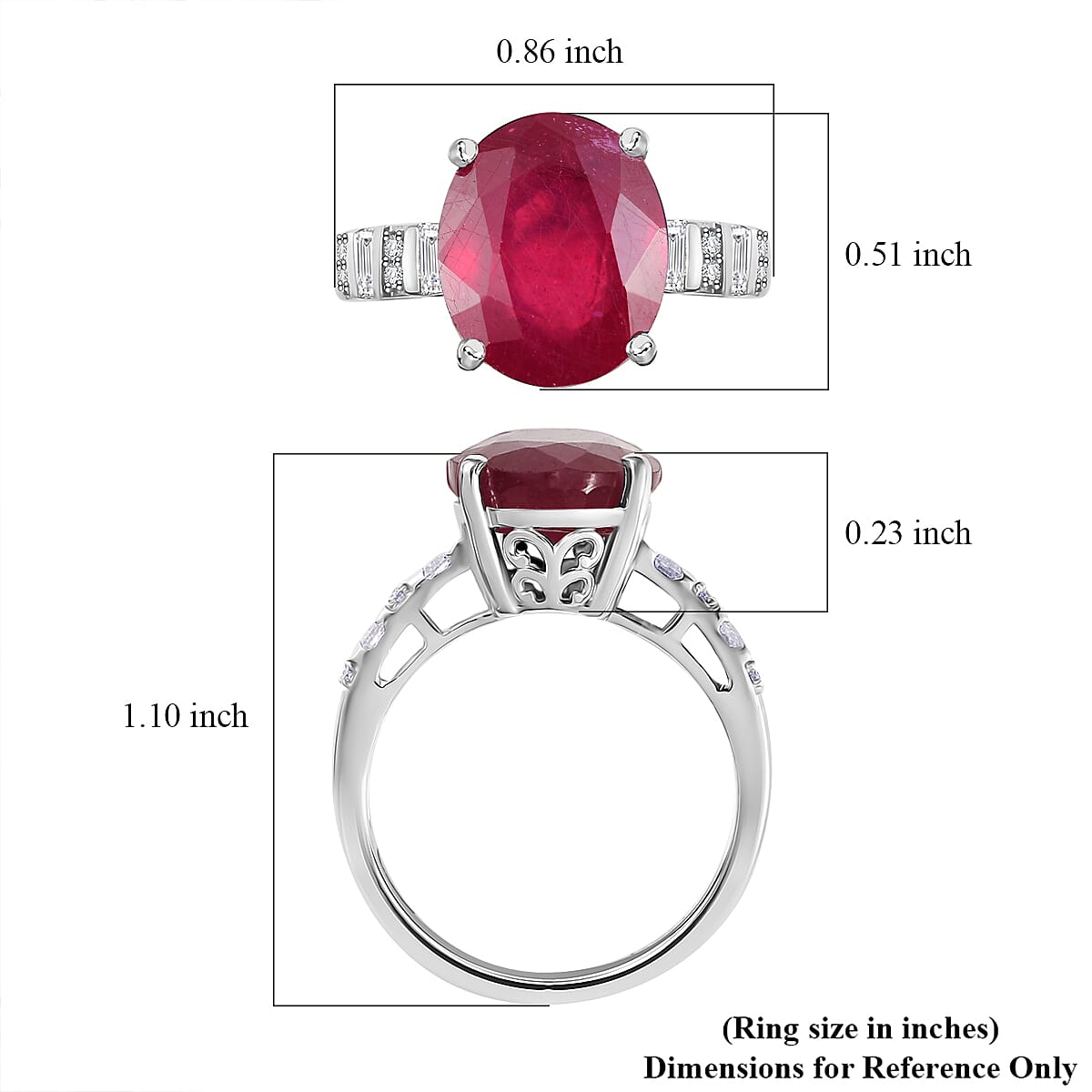 D'Joy Niassa Ruby (FF) and Moissanite 7.85 ctw Art Deco Ring in Rhodium Over Sterling Silver (Size 9.0) image number 5
