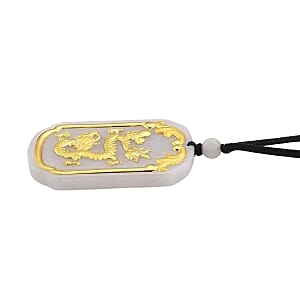 22K Yellow Gold Natural Jade Carved Dragon Pendant with Cord Necklace (28 Inches) 125.00 ctw