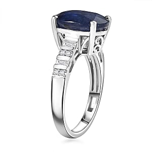 D'Joy Masoala Sapphire (D) and Moissanite 7.40 ctw Art Deco Ring in Rhodium Over Sterling Silver (Size 10.0)