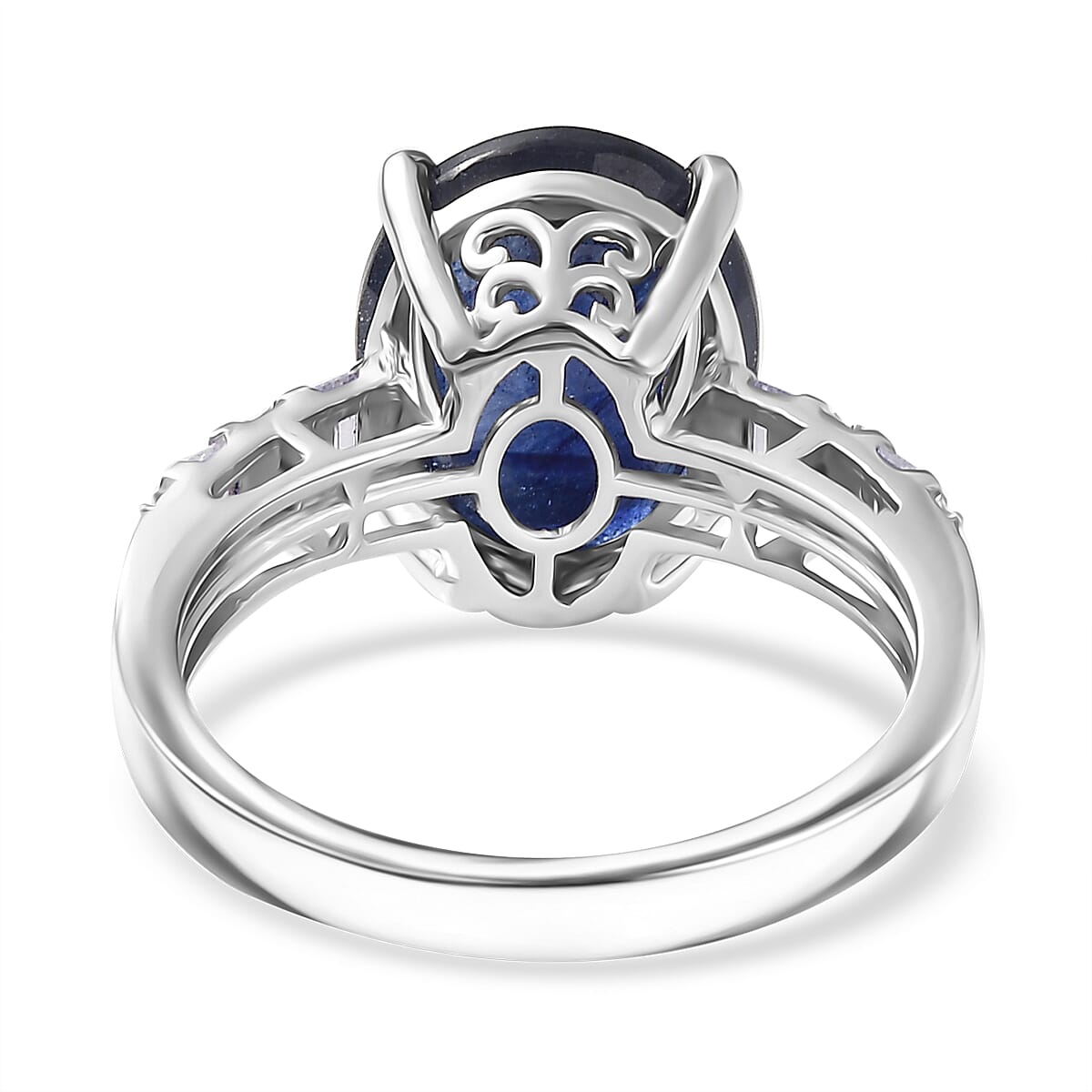 D'Joy Masoala Sapphire (D) and Moissanite 7.40 ctw Art Deco Ring in Rhodium Over Sterling Silver (Size 8.0) image number 4