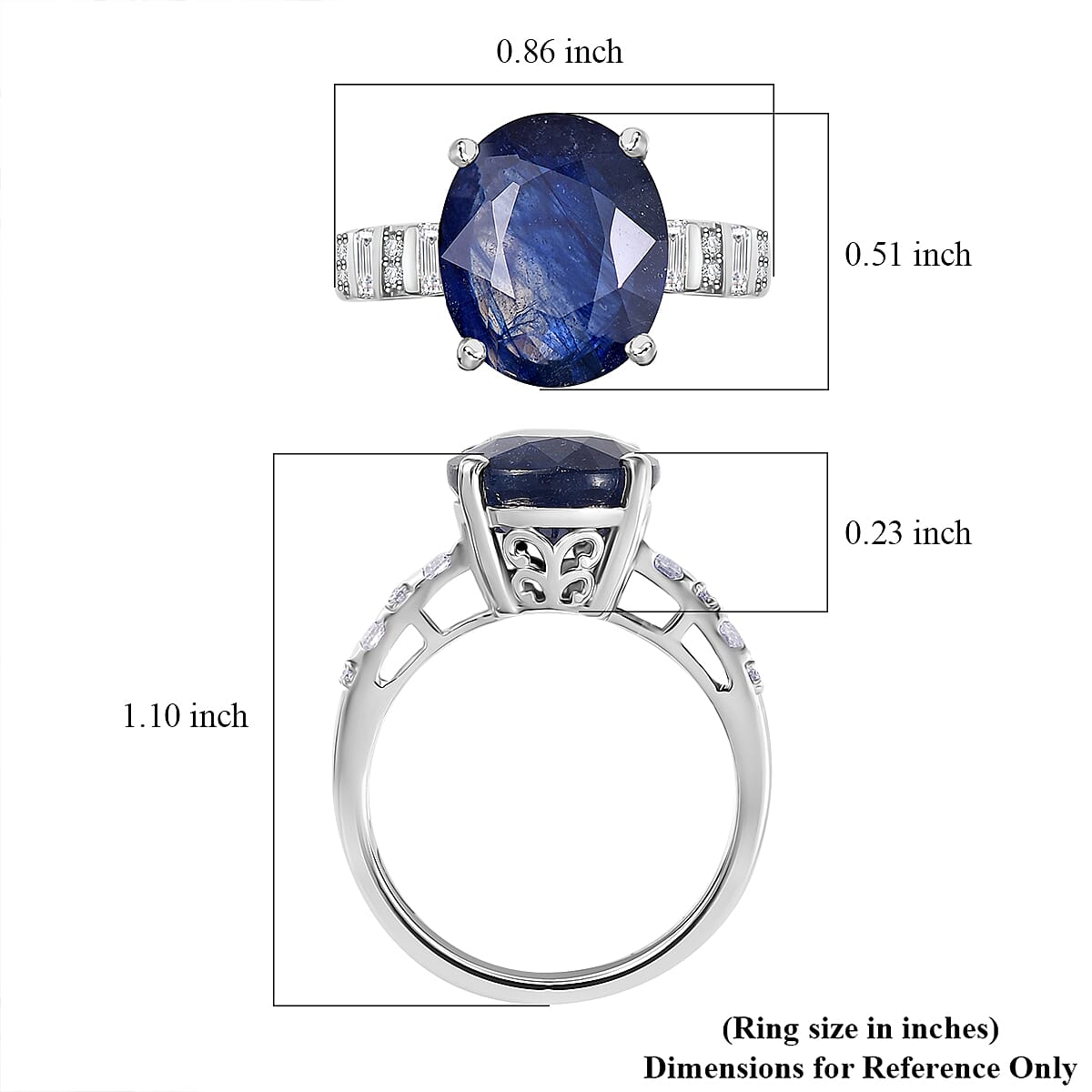 D'Joy Masoala Sapphire (D) and Moissanite 7.40 ctw Art Deco Ring in Rhodium Over Sterling Silver (Size 8.0) image number 5
