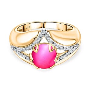 Mulberry Moonstone and White Zircon 3.35 ctw Ring in 18K Vermeil YG Over Sterling Silver (Size 5.5)