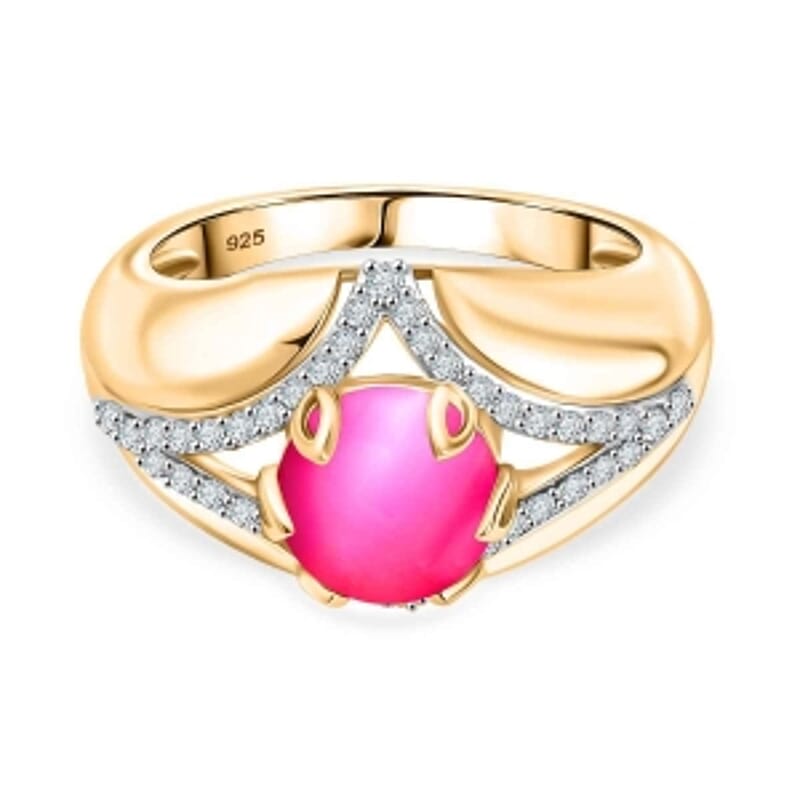 Mulberry Moonstone and White Zircon 3.35 ctw Ring in 18K Vermeil YG Over Sterling Silver (Size 5.5)