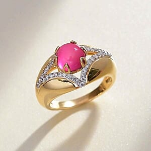 Mulberry Moonstone and White Zircon 3.35 ctw Ring in 18K Vermeil YG Over Sterling Silver (Size 5.5)