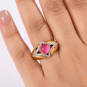 Mulberry Moonstone and White Zircon 3.35 ctw Ring in 18K Vermeil YG Over Sterling Silver (Size 5.5)