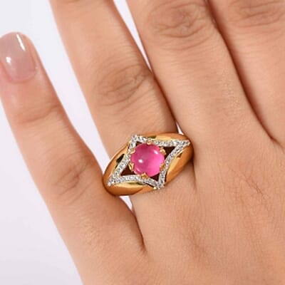 Mulberry Moonstone and White Zircon 3.35 ctw Ring in 18K Vermeil YG Over Sterling Silver (Size 5.5)