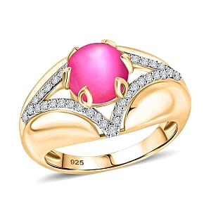 Mulberry Moonstone and White Zircon 3.35 ctw Ring in 18K Vermeil YG Over Sterling Silver (Size 5.5)