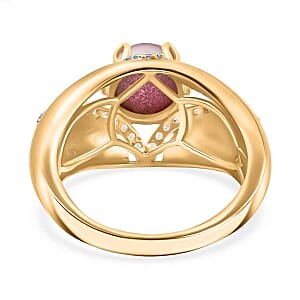 Mulberry Moonstone and White Zircon 3.35 ctw Ring in 18K Vermeil YG Over Sterling Silver (Size 5.5)