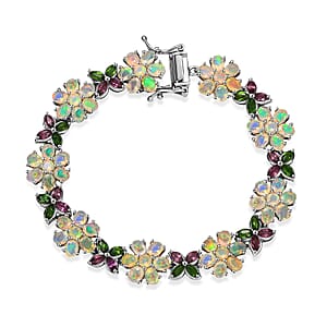 D'Joy Ethiopian Welo Opal and Multi Gemstone 9.75 ctw Garden of Light Bracelet in Rhodium Over Sterling Silver (6.50 In)
