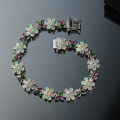 D'Joy Ethiopian Welo Opal and Multi Gemstone 9.75 ctw Garden of Light Bracelet in Rhodium Over Sterling Silver (6.50 In)