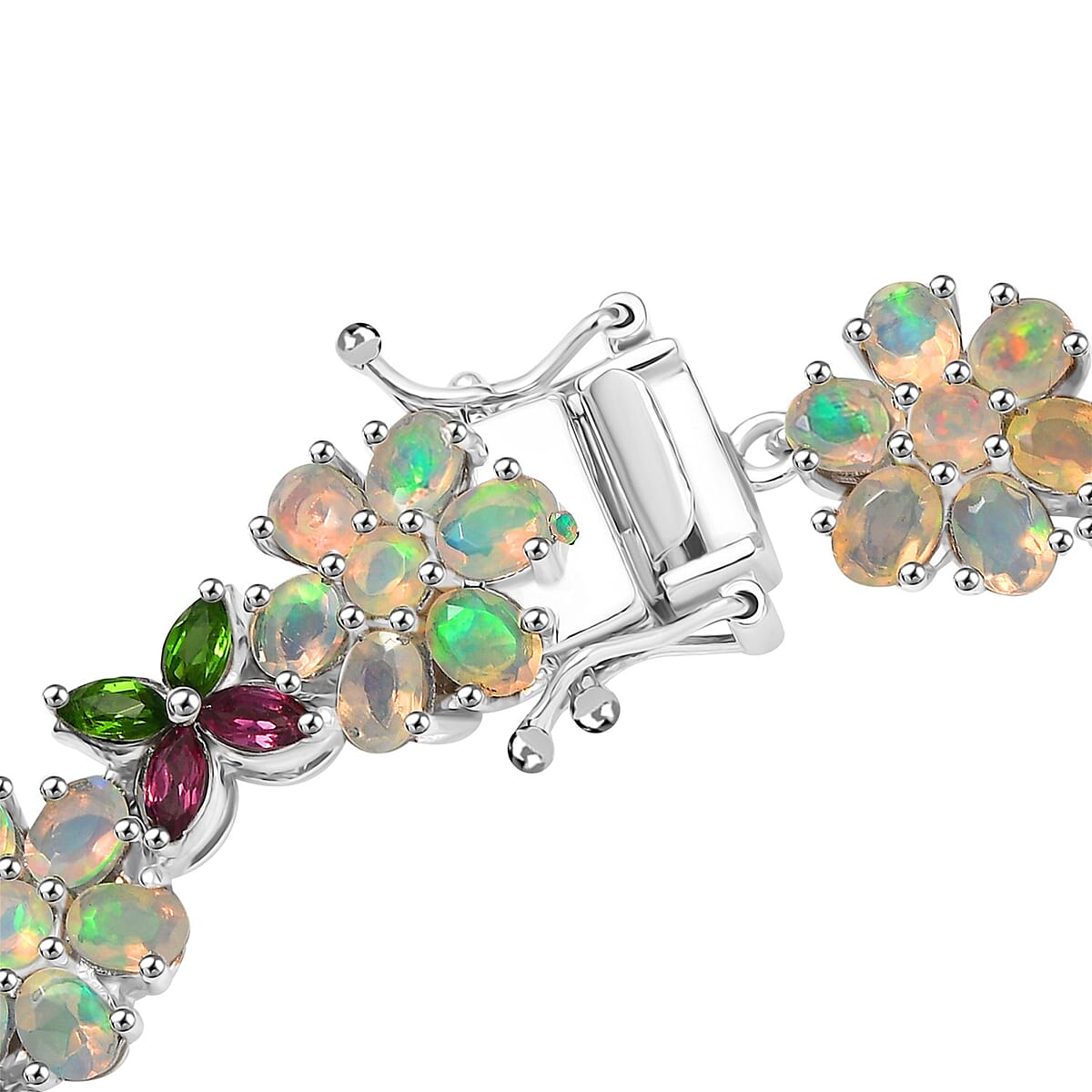 D'Joy Ethiopian Welo Opal and Multi Gemstone 9.75 ctw Garden of Light Bracelet in Rhodium Over Sterling Silver (6.50 In) image number 3