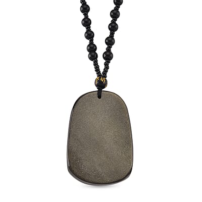 Black Obsidian 340.00 ctw Carved Dragon Pendant with Beaded Necklace 26 Inches