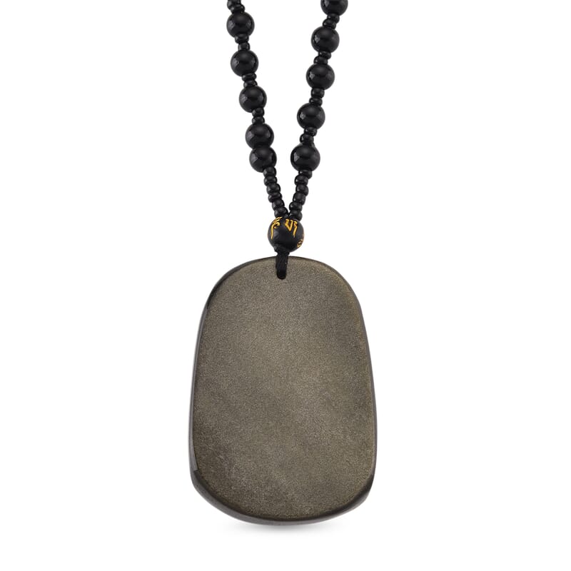Black Obsidian 340.00 ctw Carved Dragon Pendant with Beaded Necklace 26 Inches