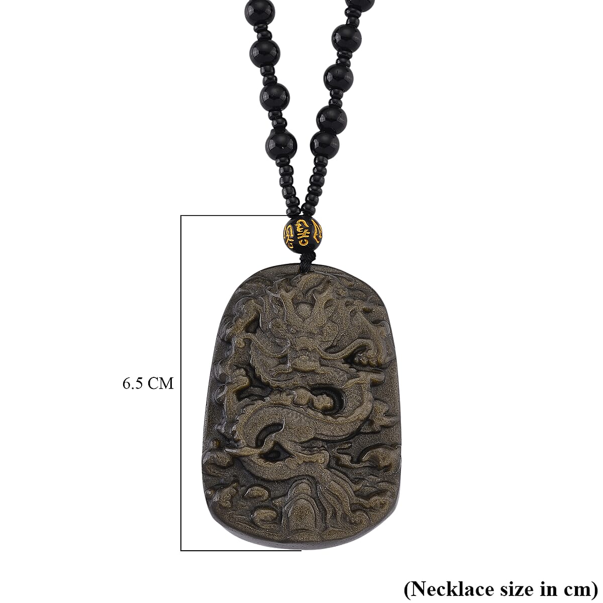 Black Obsidian 340.00 ctw Carved Dragon Pendant with Beaded Necklace 26 Inches image number 5