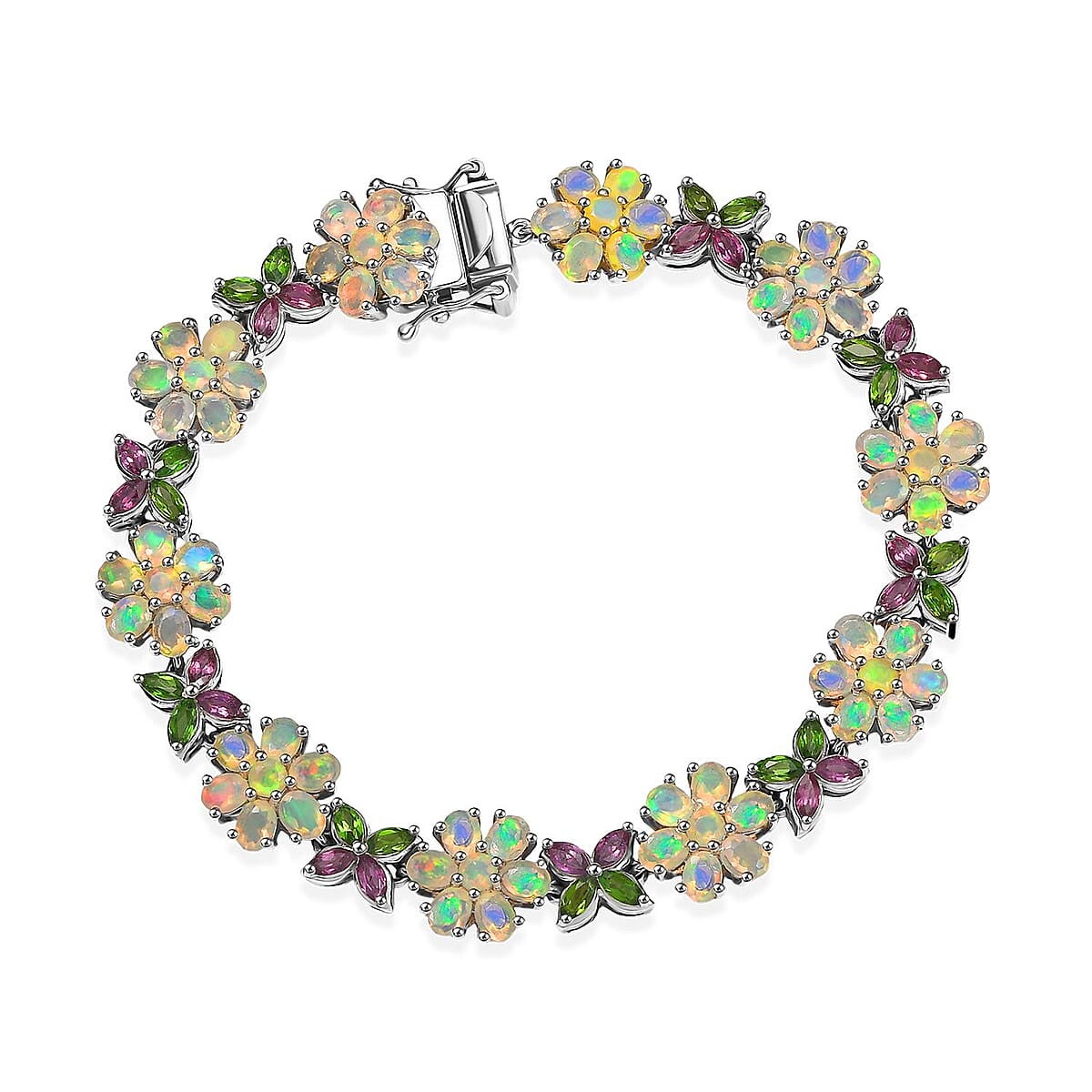 D'Joy Ethiopian Welo Opal and Multi Gemstone 10.80 ctw Garden of Light Bracelet in Rhodium Over Sterling Silver (7.25 In) image number 0