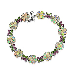 D'Joy Ethiopian Welo Opal and Multi Gemstone 10.80 ctw Garden of Light Bracelet in Rhodium Over Sterling Silver (7.25 In)
