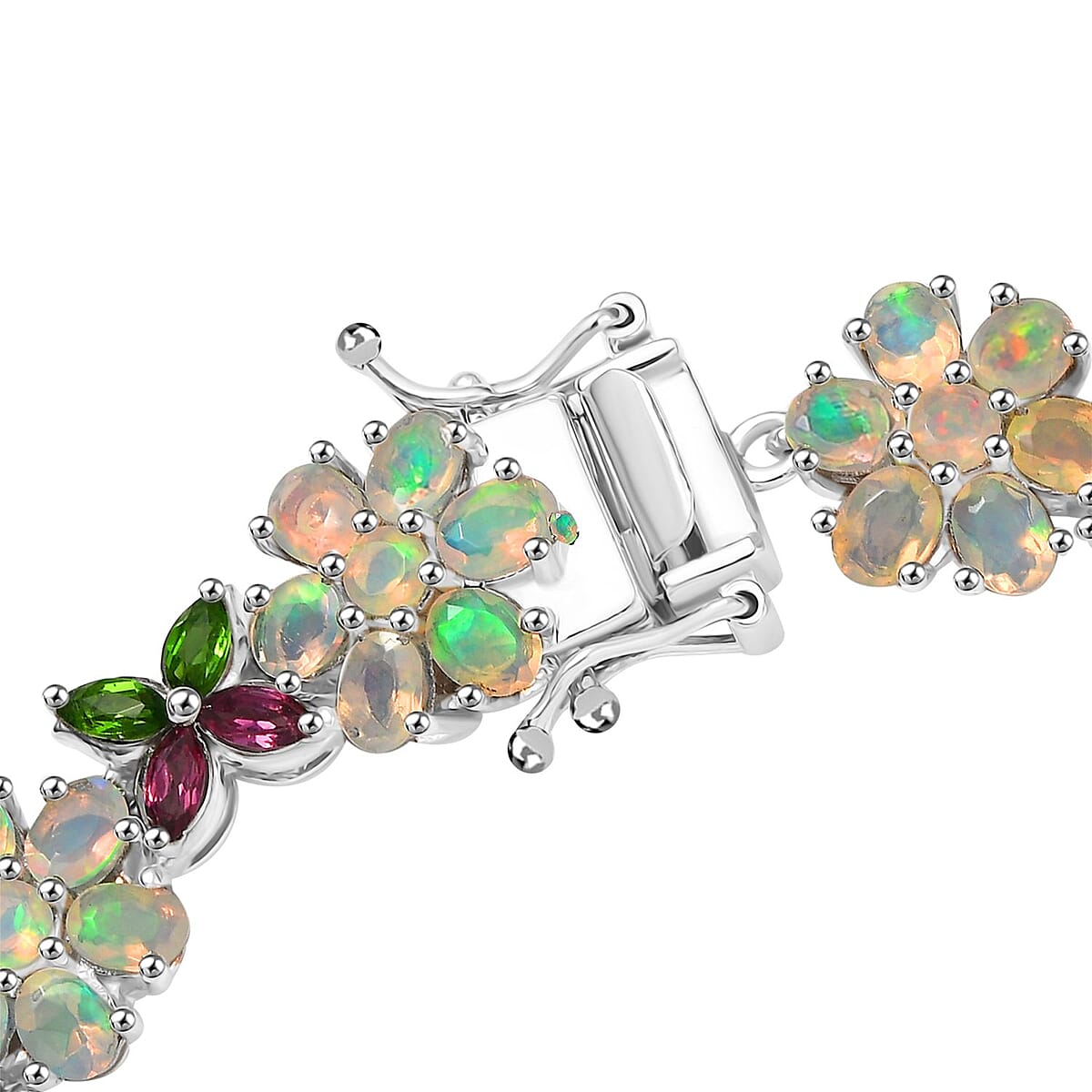 D'Joy Ethiopian Welo Opal and Multi Gemstone 10.80 ctw Garden of Light Bracelet in Rhodium Over Sterling Silver (7.25 In) image number 3