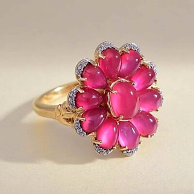 Mulberry Moonstone and White Zircon5.62 ctw Cluster Ring in Vermeil Yellow Gold Over Sterling Silver (Size 10)