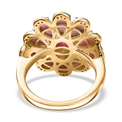 Mulberry Moonstone and White Zircon5.62 ctw Cluster Ring in Vermeil Yellow Gold Over Sterling Silver (Size 10)