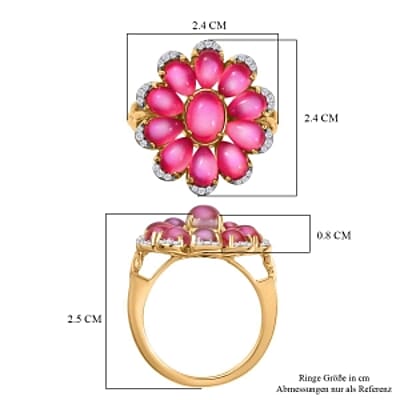 Mulberry Moonstone and White Zircon5.62 ctw Cluster Ring in Vermeil Yellow Gold Over Sterling Silver (Size 10)