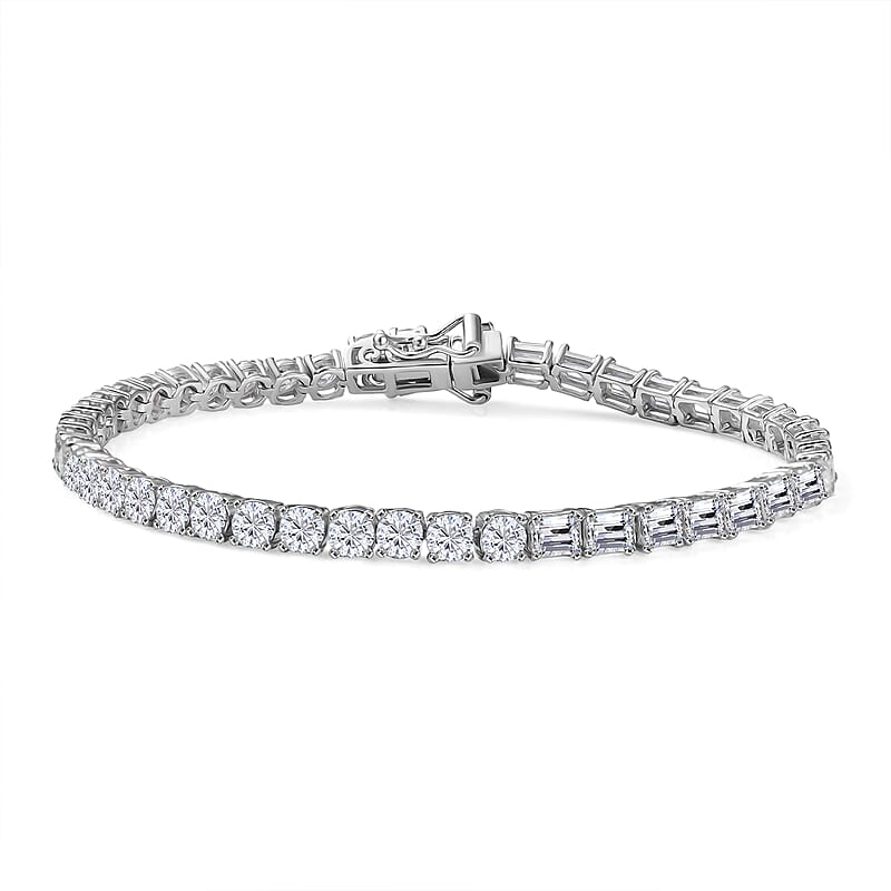 D'Joy Moissanite 8.50 ctw Regalia Line Bracelet in Rhodium Over Sterling Silver (7.25 In)
