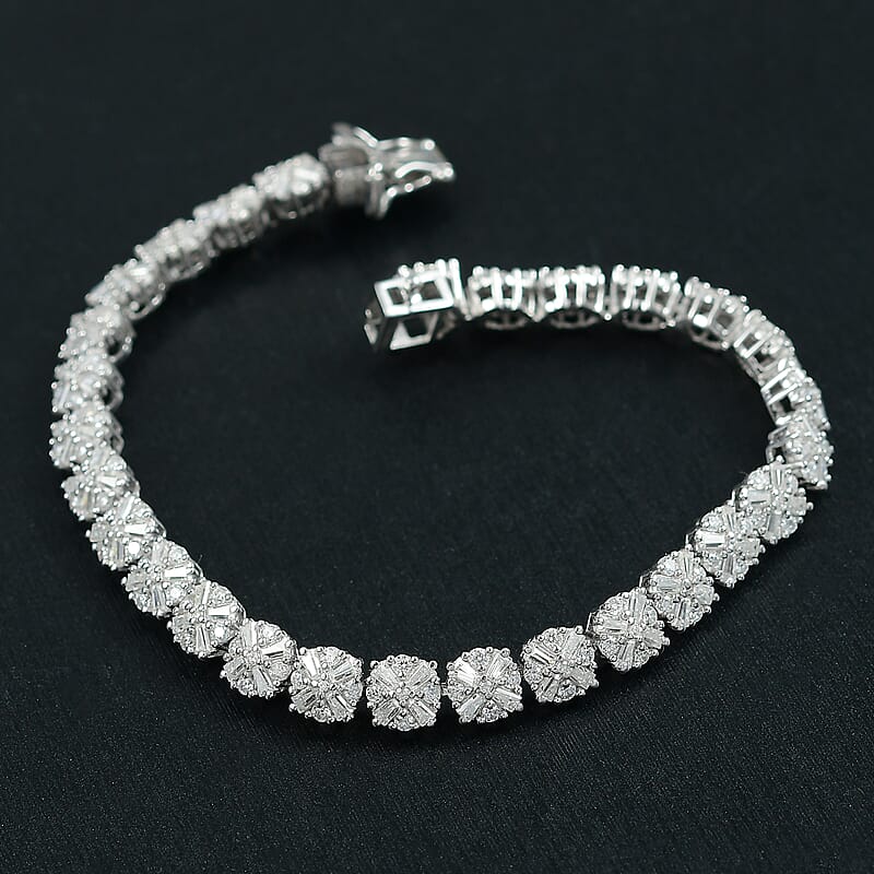 D'Joy Moissanite 6.90 ctw Frosted Radiance Bracelet in Rhodium Over Sterling Silver (8.00 In)