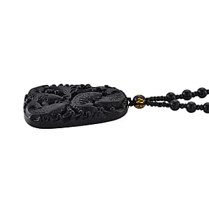 Black Obsidian 340.00 ctw Carved Fish Pendant with Beaded Necklace 26 Inches