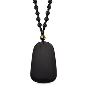 Black Obsidian 340.00 ctw Carved Fish Pendant with Beaded Necklace 26 Inches