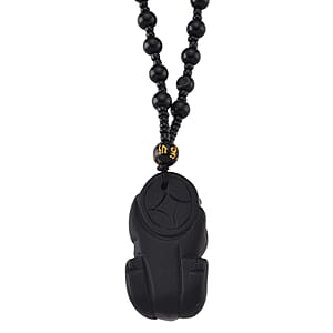 Black Obsidian 340.00 ctw Carved Pixiu Pendant with Beaded Necklace 26 Inches