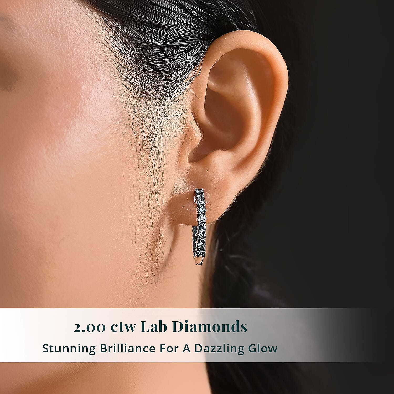 Luxuriant Lab Grown Blue Diamond (IR) SI 2.00 ctw Starry Night Hoop Earrings in Rhodium Over Sterling Silver