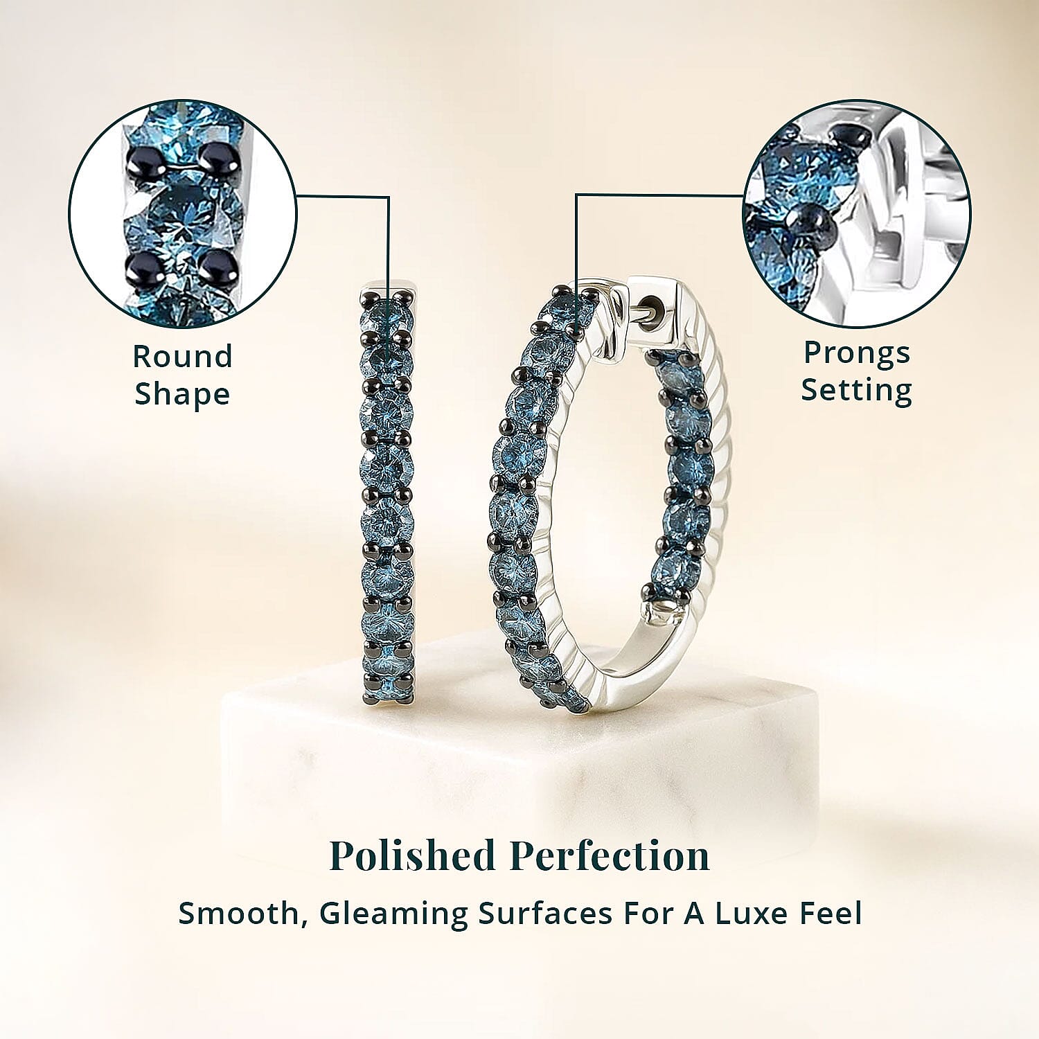 Luxuriant Lab Grown Blue Diamond (IR) SI 2.00 ctw Starry Night Hoop Earrings in Rhodium Over Sterling Silver