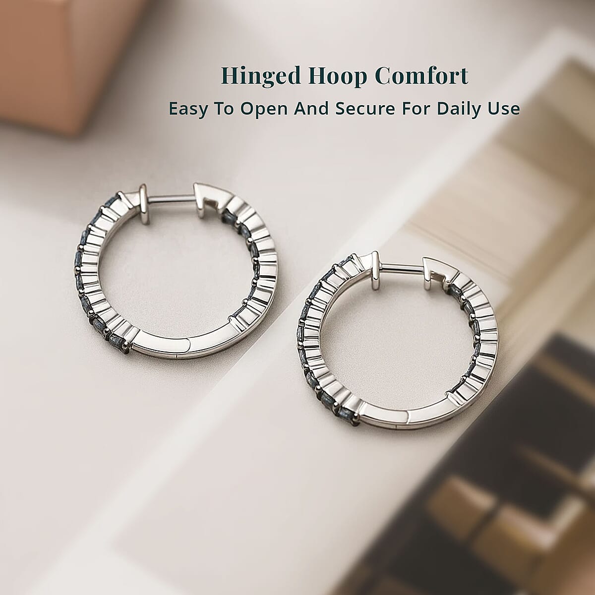 Luxuriant Lab Grown Blue Diamond (IR) SI 2.00 ctw Starry Night Hoop Earrings in Rhodium Over Sterling Silver image number 5