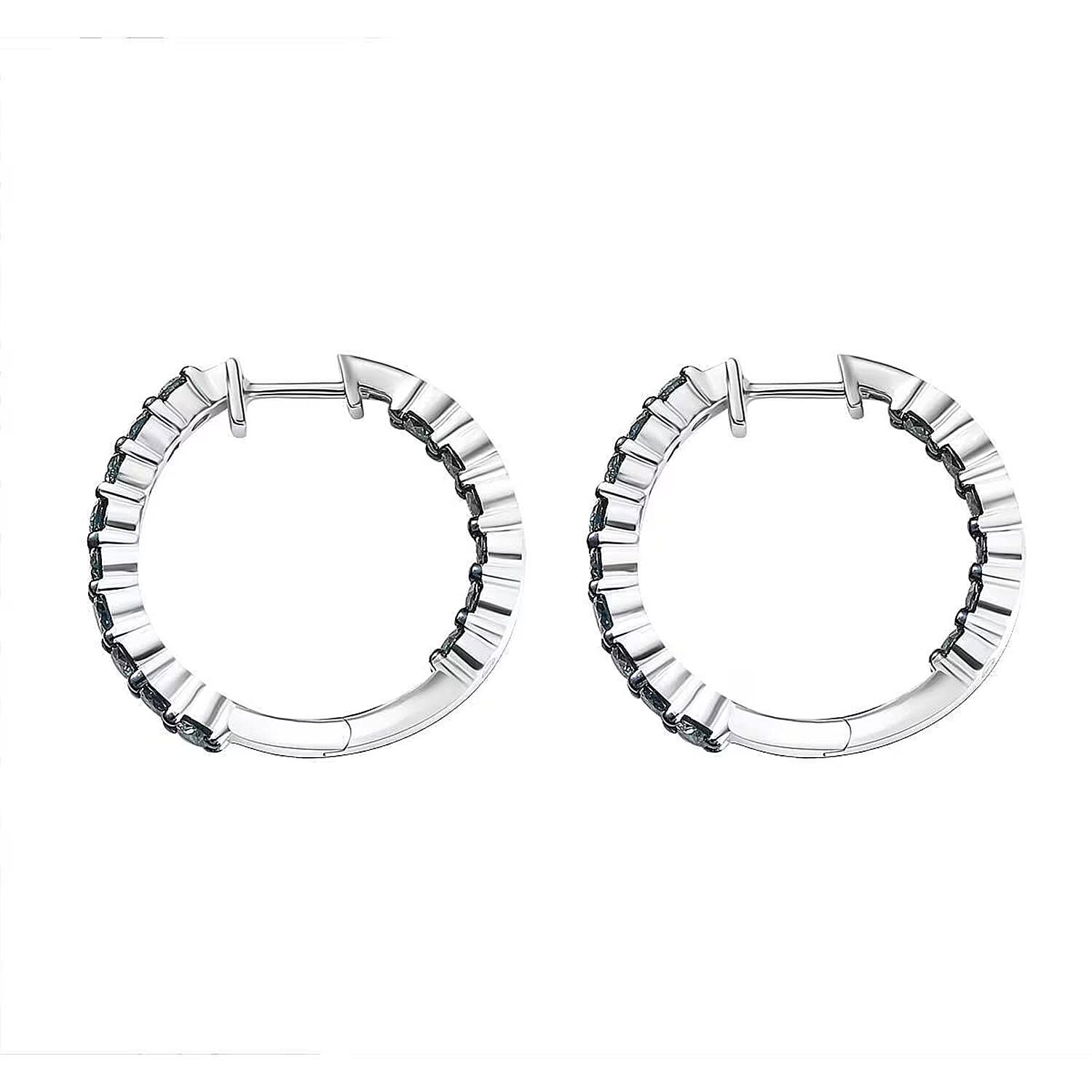 Luxuriant Lab Grown Blue Diamond (IR) SI 2.00 ctw Starry Night Hoop Earrings in Rhodium Over Sterling Silver