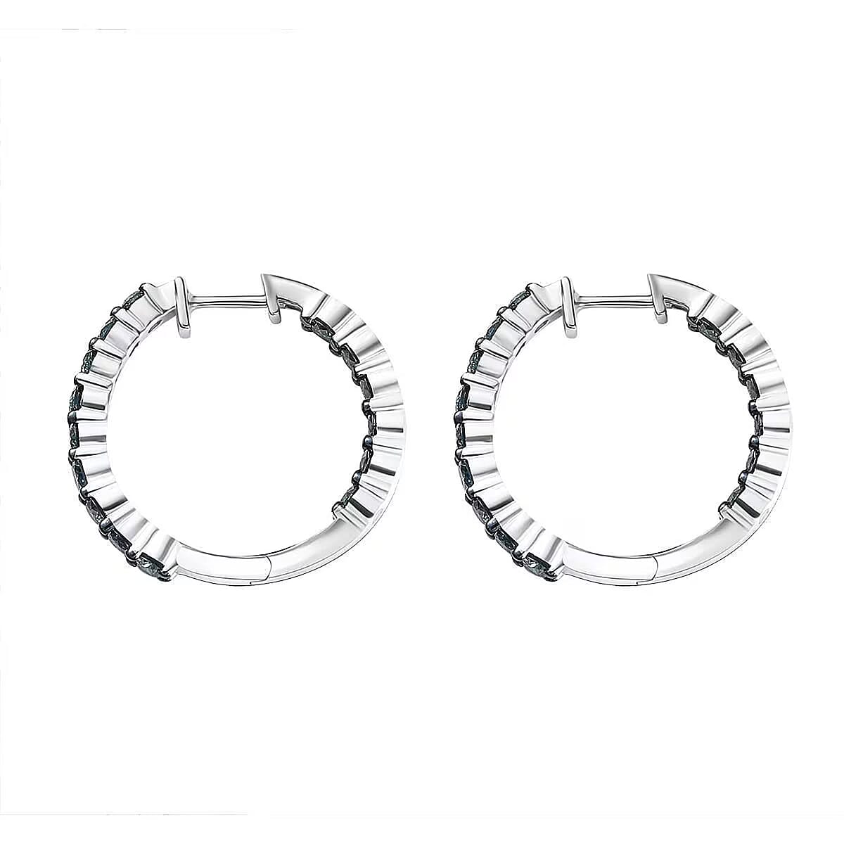 Luxuriant Lab Grown Blue Diamond (IR) SI 2.00 ctw Starry Night Hoop Earrings in Rhodium Over Sterling Silver image number 7