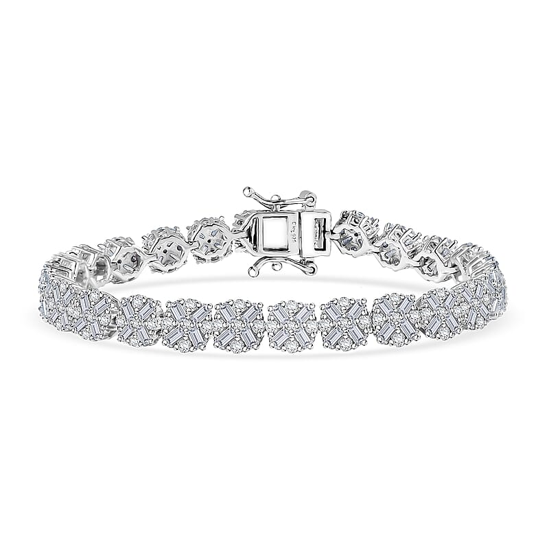 D'Joy Moissanite 5.80 ctw Frosted Radiance Bracelet in Rhodium Over Sterling Silver (6.50 In)