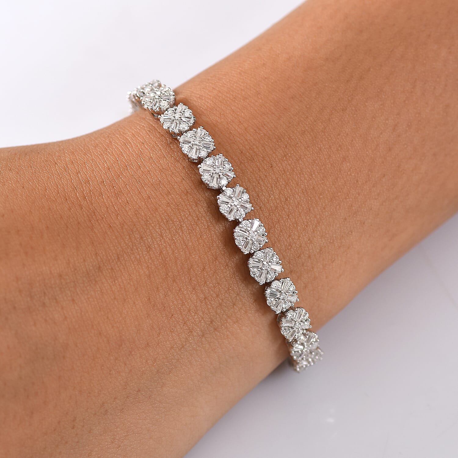 D'Joy Moissanite 5.80 ctw Frosted Radiance Bracelet in Rhodium Over Sterling Silver (6.50 In)